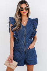 Rudi Ruffle Sleeve Denim Romper