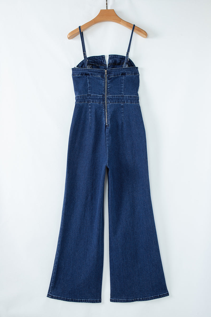 Janie Blue Denim High Waist Flared Jumpsuit