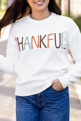 White Thankful Embroidered Sweater