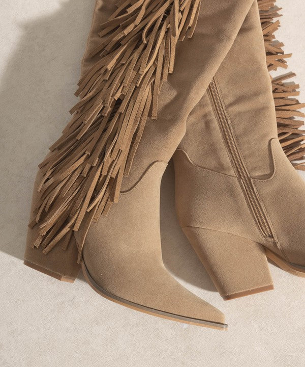 BbohemianKnee-High Fringe Boots