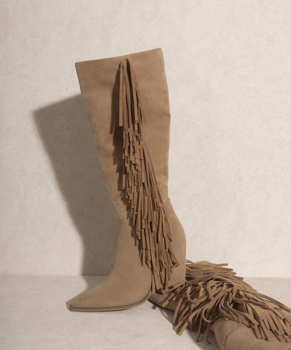 BbohemianKnee-High Fringe Boots