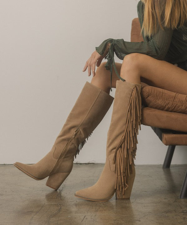 BbohemianKnee-High Fringe Boots