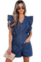 Rudi Ruffle Sleeve Denim Romper