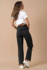 On The Lowdown Flip Waist Distressed Straight Leg Jeans