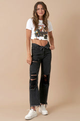 On The Lowdown Flip Waist Distressed Straight Leg Jeans