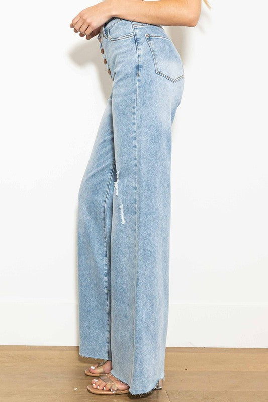 Criss Cross High Waisted Wide Leg Jeans