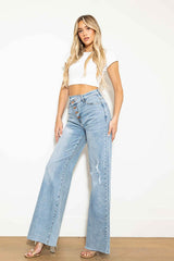 Criss Cross High Waisted Wide Leg Jeans