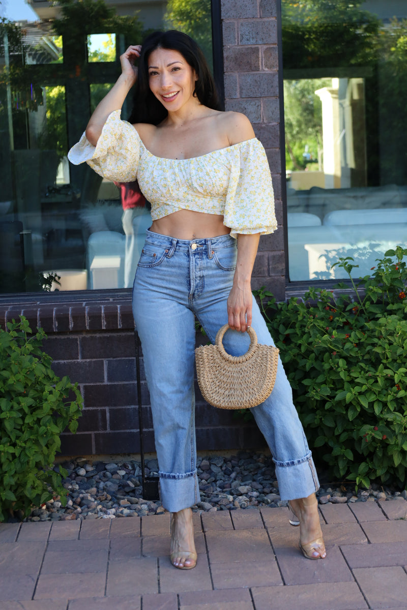 Sweet Life Floral Smocked Crop Top - Yellow