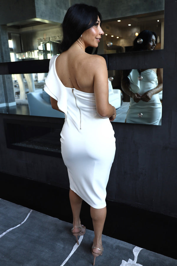 High Slit Ruffle One Shoulder Midi Dress