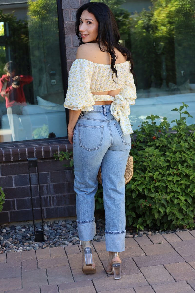 Sweet Life Floral Smocked Crop Top - Yellow