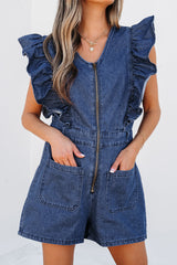 Rudi Ruffle Sleeve Denim Romper