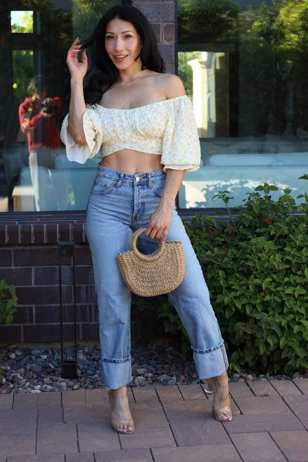 Sweet Life Floral Smocked Crop Top - Yellow