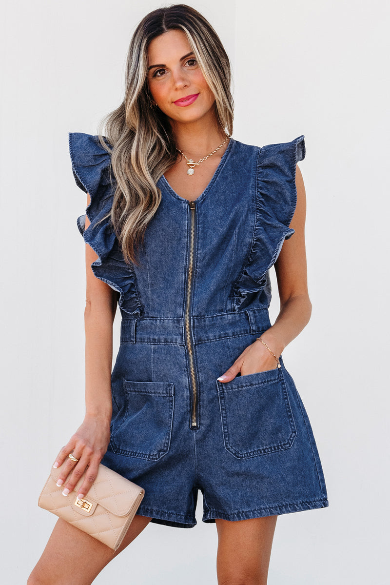 Rudi Ruffle Sleeve Denim Romper