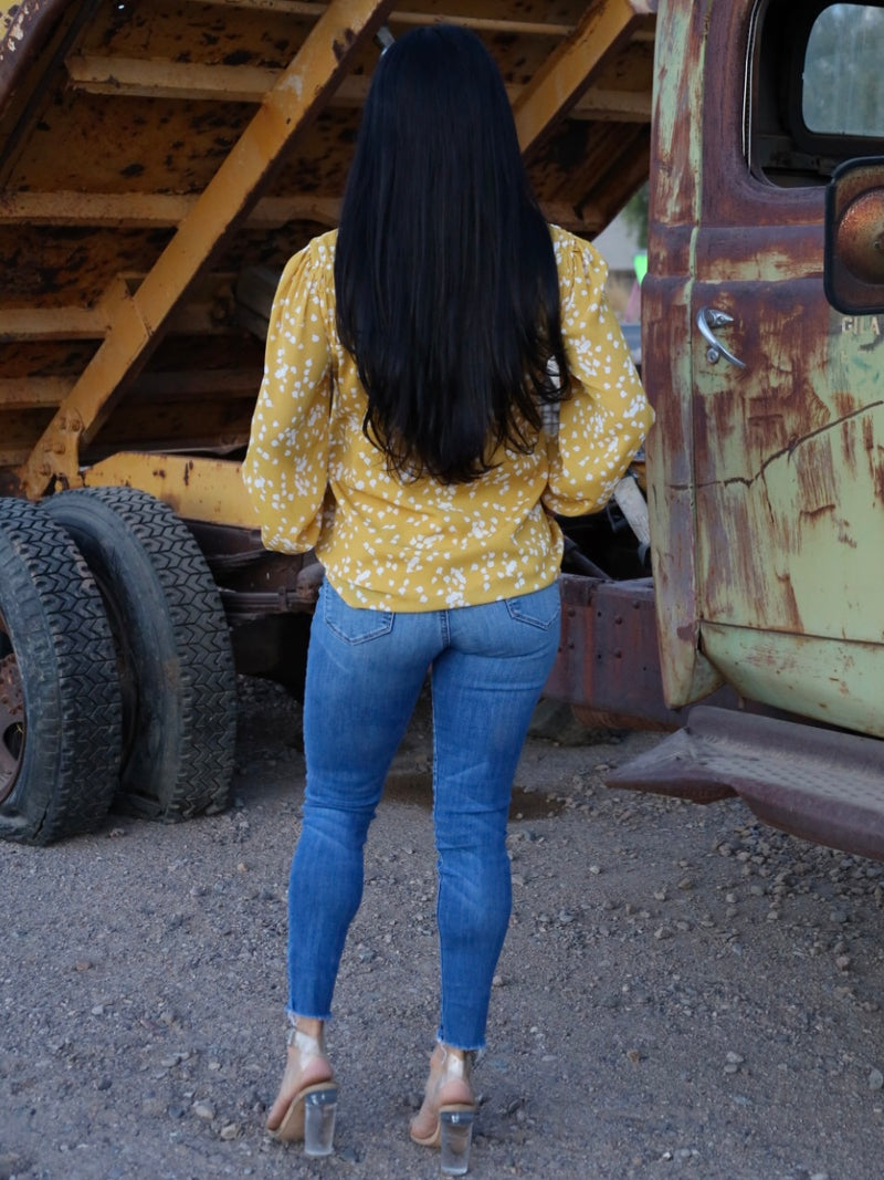 Split Neck Printed Crinkled Blouse