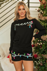 Black Sequin Merry Graphic Lounge Set