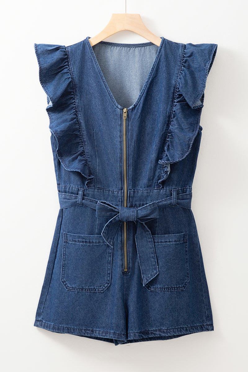 Rudi Ruffle Sleeve Denim Romper