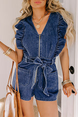 Rudi Ruffle Sleeve Denim Romper