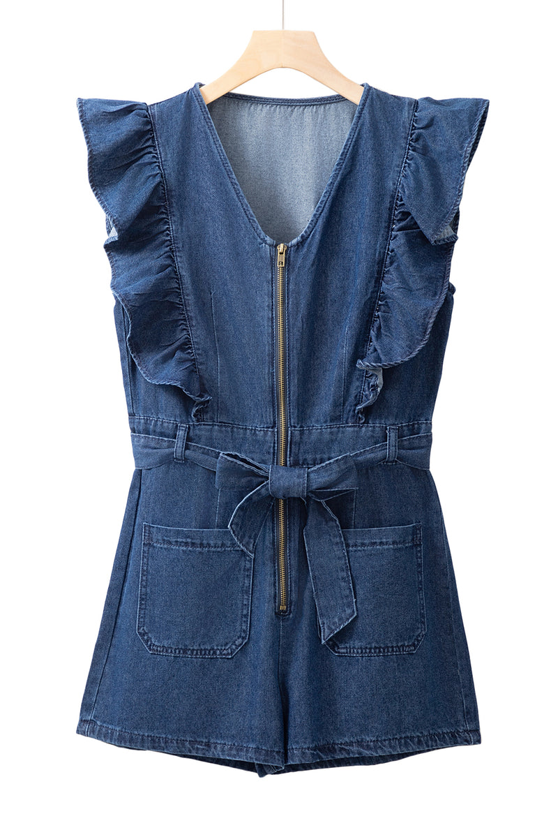 Rudi Ruffle Sleeve Denim Romper