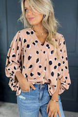 Classic Leopard V Neck Bracelet Sleeve Blouse