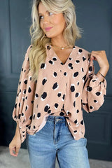 Classic Leopard V Neck Bracelet Sleeve Blouse