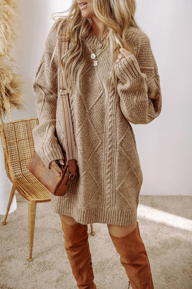 shift sweater dress Ready For The Change Rose Petal Boutique Hits above the knee Expresso Cable Knit Loose Fit