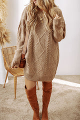 Expresso Cable Knit Loose Fit Shift Sweater Dress