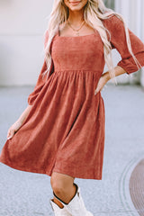 Zaine Suede Square Neck Puff Sleeve Dress