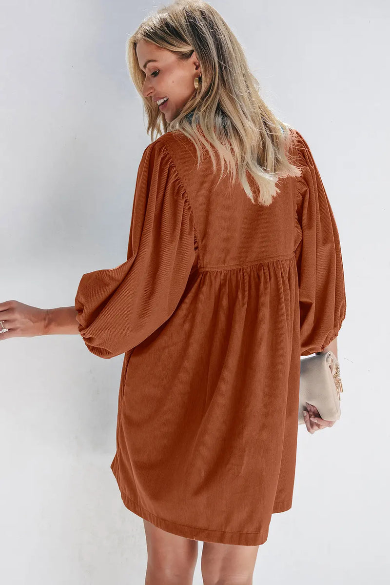 corduroy empire waist dress Lady Autumn Pumpkin corduroy dress