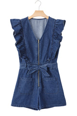 Rudi Ruffle Sleeve Denim Romper