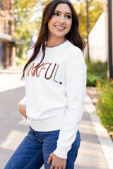 White Thankful Embroidered Sweater