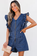 Rudi Ruffle Sleeve Denim Romper