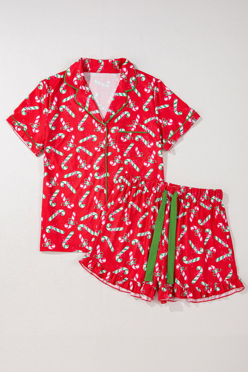 Red Christmas Candy Cane Pajama Set