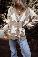 Khaki Sherpa Star Cardigan with Pockets