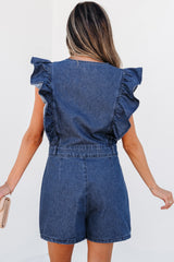 Rudi Ruffle Sleeve Denim Romper