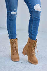 Link Lace-Up Zipper Detail Block Heel Boots