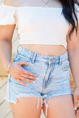 High Rise Ripped Denim Shorts