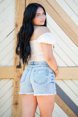 High Rise Ripped Denim Shorts